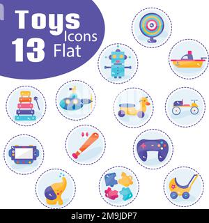 Satz farbiger Spielzeugsymbole flacher Vektor Stock Vektor