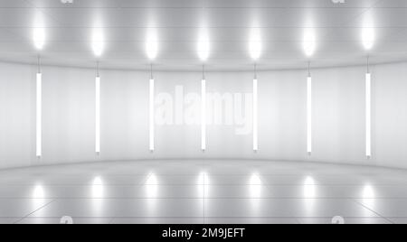 Weißer abstrakter 3D-Hintergrund. Neonlicht von Lampen. 3D-Rendern Stockfoto