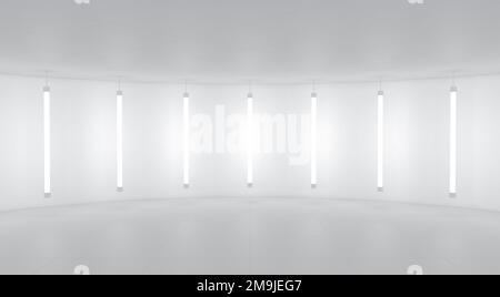 White Abstract 3D Backgroundstage. Neonlicht von Lampen. 3D Abbildung Stockfoto