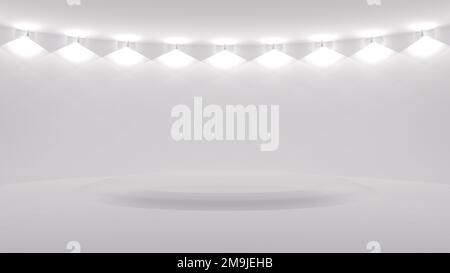 Weißer abstrakter Studiohintergrund, leerer Raum, Lichter. 3D-Rendering Stockfoto