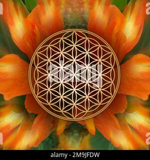 Blume des Lebens auf Canna-Blumen Hintergrund Stockfoto