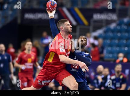 Krakau, Polen. 18. Januar 2023. Dylan Nahi beim IHF-Weltmeisterschaftsspiel der Männer zwischen Frankreich und Montenegro am 18. Januar 2023 in Krakau, Polen. (Foto: PressFocus/Sipa USA) Guthaben: SIPA USA/Alamy Live News Stockfoto