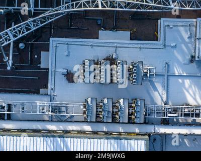 Schneebedeckte Alton Towers Luftdrohne Beautify Fotos Vom Freizeitpark Stockfoto