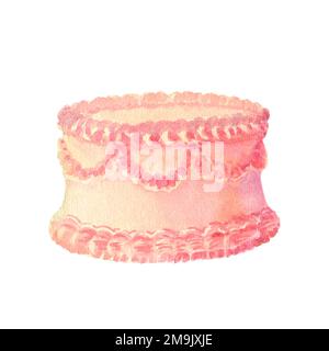 Babyparty oder Hochzeitstorte isolieren sich auf weißem Hintergrund, wasserfarbene Clipkunst für Einladungs- oder Grußkarten. Für Designmenü. Stockfoto