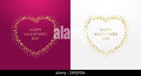 Glitzernder goldener Herzrahmen am Valentinstag mit verschiedenen Herzformen. Happy Valentine's Day Schriftzug und Love Framework für Poster oder Beförderung Stock Vektor