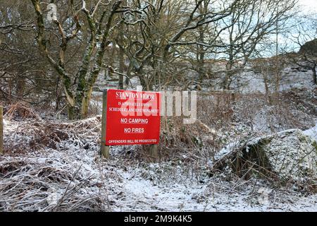 Touristeninformation am Stanton Moor im Derbyshire Peak District Stockfoto