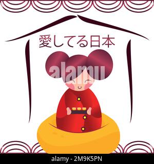 Süße Geisha-Figur mit Sushi Japan Poster Vector Stock Vektor