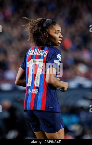 BARCELONA – DEZ. 21: Salma Paralluelo in Aktion während des UEFA Women's Champions League-Spiels zwischen dem FC Barcelona und dem FC Rosengard auf der Spotify Cam Stockfoto