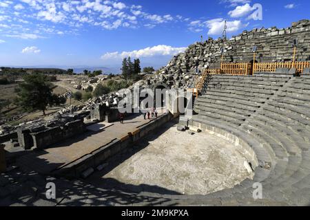 Blick auf das Westtheater von Umm Qais, Jordanien, Naher Osten Stockfoto