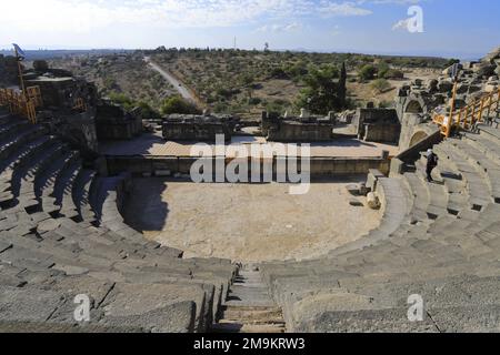 Blick auf das Westtheater von Umm Qais, Jordanien, Naher Osten Stockfoto