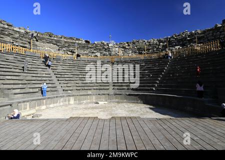 Blick auf das Westtheater von Umm Qais, Jordanien, Naher Osten Stockfoto