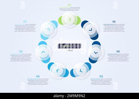 Design-Vorlage für Infografik mit sieben Auswahlkreisen. Vektorgrafik Stock Vektor