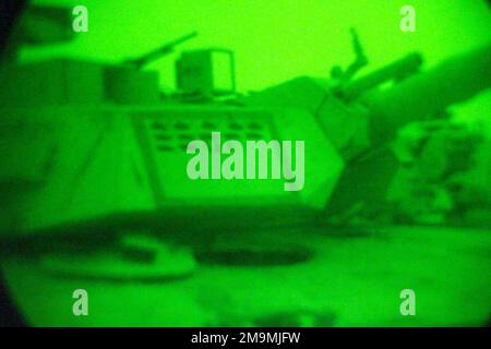 Ein US Marine Corps (USMC) M1A1 Abrams Main Battle Panzer (MBT) von Charlie Company, 1. Panzerbataillon, zeigt die Anzahl der Tötungen an, die es während der Operation IRAQI FREEDOM auf seinem Revolverkleidschirm erlitten hat. Betreff Operation/Serie: IRAQI FREEDOM Country: Iraq (IRQ) Stockfoto