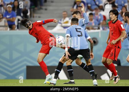 DOHA - (LR) Heung-min Sohn der Republik Korea, Matias Vencino von Uruguay während des FIFA Weltmeisterschafts-Kampfes Katar 2022 Gruppe H zwischen Uruguay und Südkorea im Education City Stadium am 24. November 2022 in Doha, Katar. AP | niederländische Höhe | MAURICE AUS STEIN Stockfoto