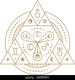 Das astrologische Emblem. Alchemie-Pyramiden-Symbol. Heilige Ikonen Stock Vektor