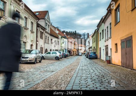 Trebic, Tschechische Republik - 28. Dezember 2022: Altes historisches jüdisches Viertel, das im 17. Jahrhundert gegründet wurde und auf der UNESCO-Liste des Weltkulturerbes steht Stockfoto