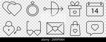 Set mit valentinstag-Symbolen. Vektordarstellung auf transparentem Hintergrund isoliert Stock Vektor