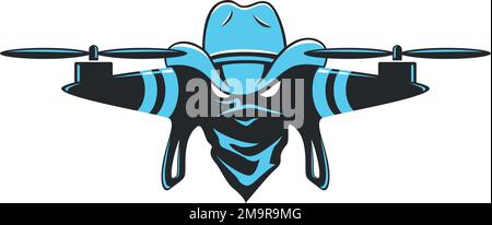 Fly Cam Maskottchen mit Cowboyhut und Gesichtsmaske Stock Vektor