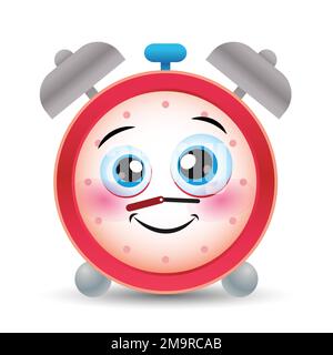 Cartoon fröhliches Alarmmaskottchen auf weißem Hintergrund. Komischer roter Wecker, isoliert auf weiß. Vektorisolierte Kinderdarstellung einer Alarmklausel Stock Vektor