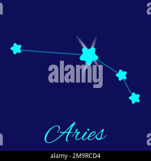 Aries-Konstellations-Astrologie-Vektordarstellung. Sterne am dunkelblauen Nachthimmel. Sternenkonstellationen der Widder signalisieren den Sternenhimmel. Widder Horosop Stock Vektor