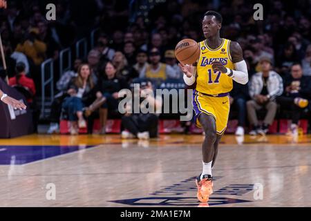 Los Angeles, USA. 18. Januar 2023. Nationalbasketballspieler Dennis Schröder in Aktion im NBA-Spiel der Los Angeles Lakers gegen die Sacramento Kings. Kredit: Maximilian Haupt/dpa/Alamy Live News Stockfoto