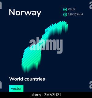 Isometrische 3D-Vektorkarte Norwegen in Neontürkis auf dunkelblauem Hintergrund Stock Vektor