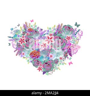 Herz aus Blumen. Vektordarstellung. Alles Liebe zum Valentinstag. Für T-Shirt-Grafik Stock Vektor