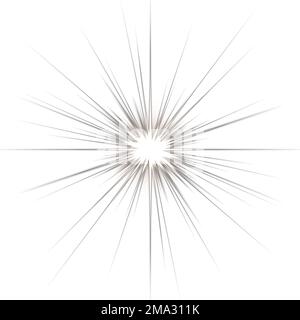 3D-Darstellung der Sonne und der auf Weiß isolierten Strahlen Stockfoto