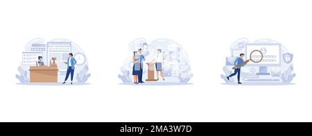 Personen, die sichere Anmeldenamen und Passwörter verwenden, Kontodaten für die Autorisierung. Sicherheit personenbezogener Daten. Registrierungsseite, Benutzerinformationen, Kontoauthentifizierung Stock Vektor