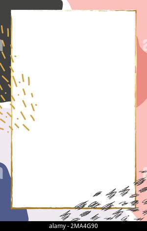 Rechteck Gold Rahmen auf bunten Memphis Muster Hintergrund Vektor Stock Vektor