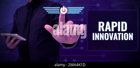 Textunterschrift für schnelle Innovationen. Business-Showcase-Eigenschaft einer Website, die Suchmaschinenalgorithmen verwendet Stockfoto
