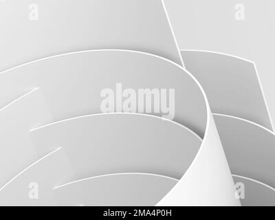 Abstrakter minimaler Hintergrund, weiße, sich überschneidende Spiralen, parametrische Architektur. 3D-Rendering-Abbildung Stockfoto