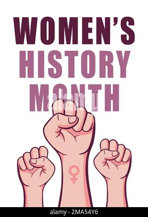 Vektorgrafik für das Banner „Geschichte der Damen“ für den Monat. Feministisches Poster für den märzfrauen-Geschichtsmonat mit Faustsymbol Doodle. Stock Vektor