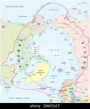 Vektorkarte der Arktis- und Polarregion Stockfoto