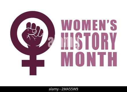 Vektorgrafik für das Banner „Geschichte der Damen“ für den Monat. Feministisches Poster für den märzfrauen-Geschichtsmonat mit Faustsymbol Doodle. Stock Vektor