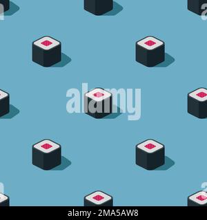 Nahtloses Muster mit Sushi auf blauem Hintergrund Stock Vektor