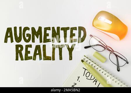 Text mit Inspiration Augmented Reality. Business Showcase-Technologie, die Computerbilder in der realen Welt aufzwingt Stockfoto