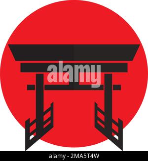 Torii-Gate-Symbol, Symbol der japanischen Zivilisation, Konstruktionsvorlage für Vektorzeichnungen Stock Vektor