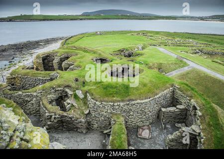 Jarlshof, prähistorische Ausgrabungsstätte, Sumburgh, Festland, Shetland Islands, Schottland, Großbritannien Stockfoto