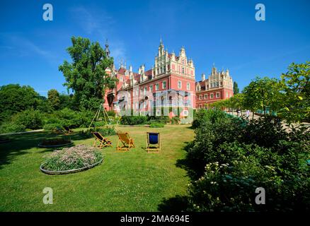 Neuer Palast, Muskau-Park, Prince Pueckler-Park, UNESCO-Weltkulturerbe, Bad Muskau, Sachsen, Deutschland Stockfoto