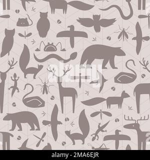 Braune Form von Wildforsttieren Vektornahtloses Muster. Kann für Fabric- und Webhintergrund verwendet werden. Stock Vektor