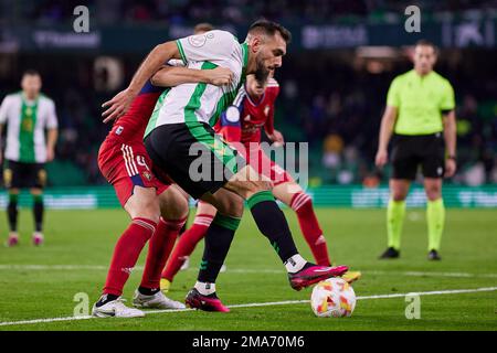 Sevilla, Spanien. 18., Januar 2023. Borja Iglesias (9) von Real Betis während des Spiels Copa del Rey zwischen Real Betis und Osasuna im Estadio Benito Villamarin in Sevilla. (Foto: Gonzales Photo - Jesus Ruiz Medina). Stockfoto