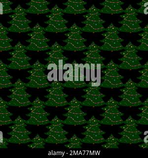 Nahtloses Muster mit dekorierten Weihnachtsbäumen. Strukturierter Modedruck für Oberflächendesign. Stock Vektor