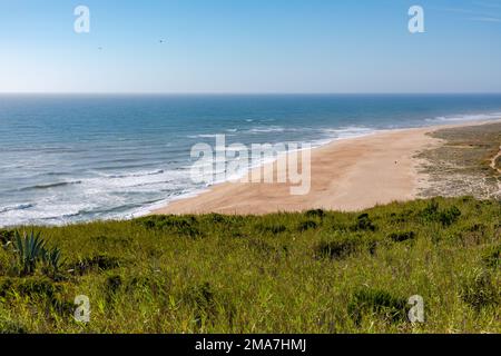 Praia do Norte Beach in Nazare ist ein Surfplatz nördlich von Lissabon, Portugal, bekannt für seine hohen Wellen Stockfoto