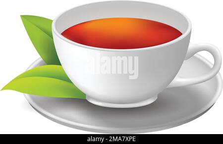 Tasse grünen Tee und Blätter isoliert auf weißem Stock Vektor