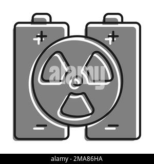 Symbol für linear gefülltes graues Symbol. Ein Paar Batterien Mit Dem Zeichen Der Atomenergie. Auf Radioaktiven Elementen Basierende Energiespeicher Mit Hoher Kapazität. Stock Vektor
