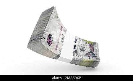 Saudi-Arabien 200 Riyals-Banknoten. Ein Haufen saudischer Riyal Banknoten von 200 SR. 3D-Rendern Stockfoto