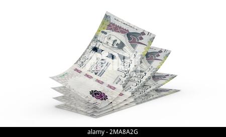 Saudi-Arabien 200 Riyals-Banknoten. Ein Haufen saudischer Riyal Banknoten von 200 SR. 3D-Rendern Stockfoto