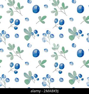 Blaubeere und hinterlässt ein nahtloses Aquarellmuster Stock Vektor