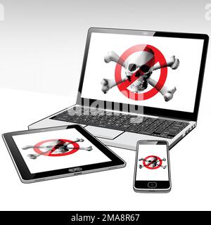 Auf den 3 präsentierten Geräten sind keine Raubkopien installiert. Stock Vektor